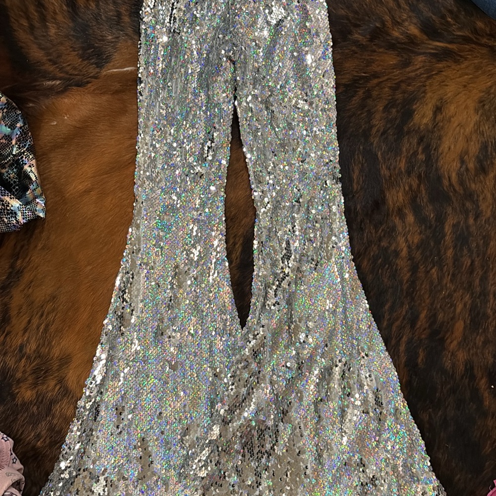 Kids Sparkly Silver Sequin Pants